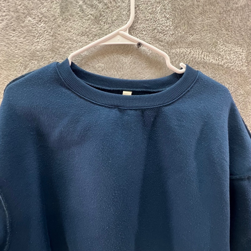 Amazhiyu Womens XL Navy Blue Cropped Crewneck Sweatshirt Raw Hem Exposed Seams
